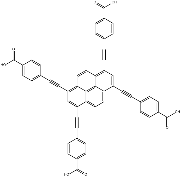 4,4′,4′′,4′′′-(ピレン-1,3,6,8-テトライルテトラキスエチニレン)四安息香酸 化学構造式