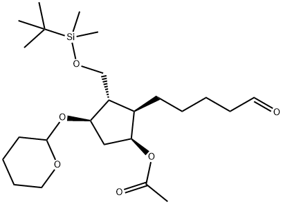 (1S,2R,3S,4R)-3-(((tert-Butyldimethylsilyl)oxy)methyl)-2-(5-oxopentyl)-4-((tetrahydro-2H-pyran-2-yl)oxy)cyclopentyl acetate, 1574525-26-0, 结构式