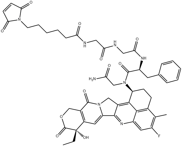 Glycinamide, N-[6-(2,5-dihydro-2,5-dioxo-1H-pyrrol-1-yl)-1-oxohexyl]glycylglycyl-L-phenylalanyl-N-[(1S,9S)-9-ethyl-5-fluoro-2,3,9,10,13,15-hexahydro-9-hydroxy-4-methyl-10,13-dioxo-1H,12H-benzo[de]pyrano[3',4':6,7]indolizino[1,2-b]quinolin-1-yl]- Struktur