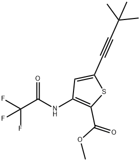 methyl 5-(3,3-dimethylbut-1-yn-1-yl)-3-(2,2,2-trifluoroacetamido)thiophene-2-carboxylate 结构式