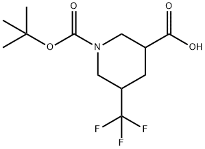 1-(tert-butoxycarbonyl)-5-(trifluoromethyl)piperidine-3-carboxylic acid 化学構造式