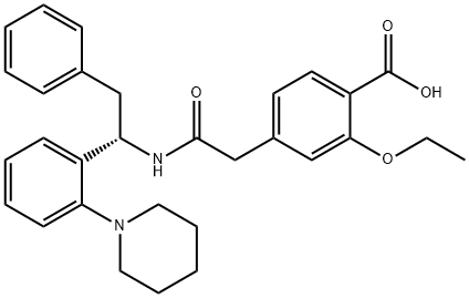 Benzoic acid, 2-ethoxy-4-[2-oxo-2-[[(1S)-2-phenyl-1-[2-(1-piperidinyl)phenyl]ethyl]amino]ethyl]- Struktur