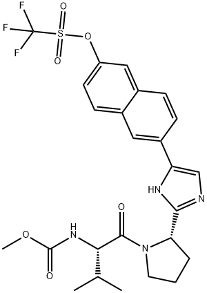 6-(2-((S)-1-((S)-2-(methoxycarbonylamino)-3-methylbutanoyl)-2-pyrrolidinyl)-5-1H-imidazolyl)-2 -naphthyltrifluoromethanesulfonate Struktur