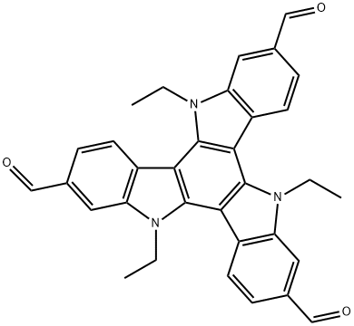 5H-Diindolo[3,2-a:3',2'-c]carbazole-2,7,12-tricarboxaldehyde, 5,10,15-triethyl-10,15-dihydro- 化学構造式