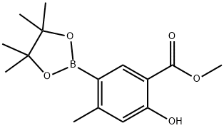 2-Hydroxy-4-methyl-5-(4,4,5,5-tetramethyl-[1,3,2]dioxaborolan-2-yl)-benzoic acid methyl ester Struktur