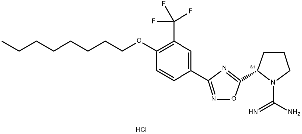 (2S)-2-[3-[4-(Octyloxy)-3-(trifluoromethyl)phenyl]-1,2,4-oxadiazol-5-yl]-1-pyrrolidinecarboximidamide hydrochloride 结构式