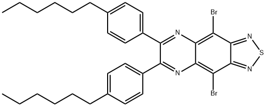 4,9-ジブロモ-6,7-ビス(4-ヘキシルフェニル)-[1,2,5]チアジアゾロ[3,4-g]キノキサリン 化学構造式