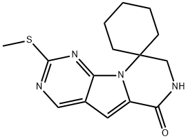 2'-(Methylthio)-7',8'-dihydro-6'H-spiro[cyclohexane-1,9'-pyrazino[1',2':1,5]pyrrolo[2,3-d]pyrimidin]-6'-one Struktur