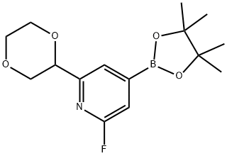 2-(1,4-dioxan-2-yl)-6-fluoro-4-(4,4,5,5-tetramethyl-1,3,2-dioxaborolan-2-yl)pyridine Struktur