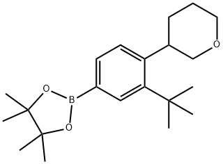 2-(3-(tert-butyl)-4-(tetrahydro-2H-pyran-3-yl)phenyl)-4,4,5,5-tetramethyl-1,3,2-dioxaborolane Struktur