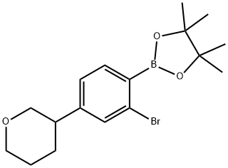 2-(2-bromo-4-(tetrahydro-2H-pyran-3-yl)phenyl)-4,4,5,5-tetramethyl-1,3,2-dioxaborolane Structure