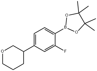 2-(2-fluoro-4-(tetrahydro-2H-pyran-3-yl)phenyl)-4,4,5,5-tetramethyl-1,3,2-dioxaborolane Struktur