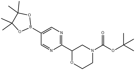 tert-butyl 2-(5-(4,4,5,5-tetramethyl-1,3,2-dioxaborolan-2-yl)pyrimidin-2-yl)morpholine-4-carboxylate 结构式