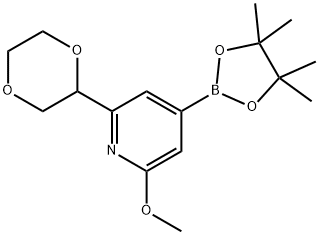 2-(1,4-dioxan-2-yl)-6-methoxy-4-(4,4,5,5-tetramethyl-1,3,2-dioxaborolan-2-yl)pyridine 结构式