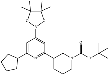 2-(Cyclopentyl)-6-(N-Boc-piperidin-3-yl)pyridine-4-boronic acid pinacol ester Struktur