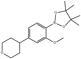 2-(2-methoxy-4-(tetrahydro-2H-pyran-4-yl)phenyl)-4,4,5,5-tetramethyl-1,3,2-dioxaborolane Struktur