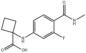 1-((3-fluoro-4-(methylcarbamoyl)phenyl)amino)cyclobutanecarboxylic acid 化学構造式