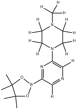 2-(4-(methyl-d3)piperazin-1-yl-2,2,3,3,5,5,6,6-d8)-6-(4,4,5,5-tetramethyl-1,3,2-dioxaborolan-2-yl)pyrazine-3,5-d2 化学構造式