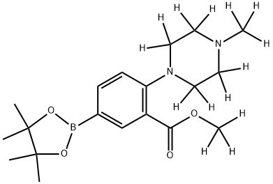 methyl-d3 2-(4-(methyl-d3)piperazin-1-yl-2,2,3,3,5,5,6,6-d8)-5-(4,4,5,5-tetramethyl-1,3,2-dioxaborolan-2-yl)benzoate 化学構造式