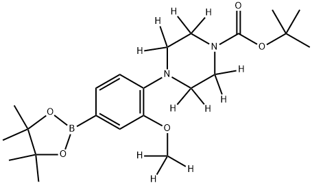 tert-butyl 4-(2-(methoxy-d3)-4-(4,4,5,5-tetramethyl-1,3,2-dioxaborolan-2-yl)phenyl)piperazine-1-carboxylate-2,2,3,3,5,5,6,6-d8 Struktur