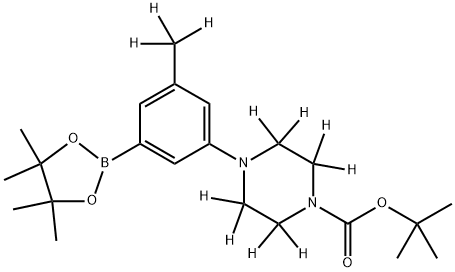 tert-butyl 4-(3-(methyl-d3)-5-(4,4,5,5-tetramethyl-1,3,2-dioxaborolan-2-yl)phenyl)piperazine-1-carboxylate-2,2,3,3,5,5,6,6-d8 Struktur