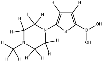 (5-(4-(methyl-d3)piperazin-1-yl-2,2,3,3,5,5,6,6-d8)thiophen-2-yl-3,4-d2)boronic acid Struktur