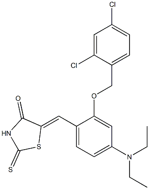 5-[2-[(2,4-dichlorobenzyl)oxy]-4-(diethylamino)benzylidene]-2-thioxo-1,3-thiazolidin-4-one 化学構造式