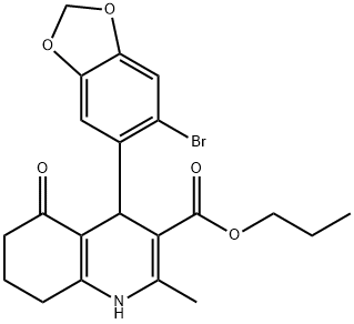 propyl 4-(6-bromo-1,3-benzodioxol-5-yl)-2-methyl-5-oxo-1,4,5,6,7,8-hexahydroquinoline-3-carboxylate Struktur