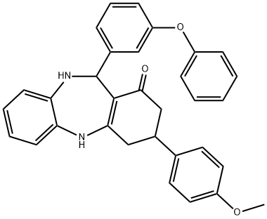 3-(4-methoxyphenyl)-11-(3-phenoxyphenyl)-2,3,4,5,10,11-hexahydro-1H-dibenzo[b,e][1,4]diazepin-1-one Struktur