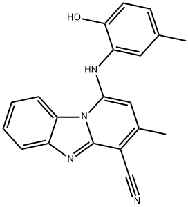 1-(2-hydroxy-5-methylanilino)-3-methylpyrido[1,2-a]benzimidazole-4-carbonitrile 化学構造式