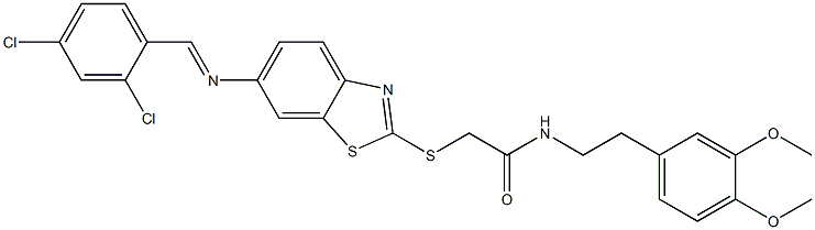 2-({6-[(2,4-dichlorobenzylidene)amino]-1,3-benzothiazol-2-yl}sulfanyl)-N-[2-(3,4-dimethoxyphenyl)ethyl]acetamide,311777-05-6,结构式