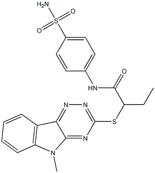 N-[4-(aminosulfonyl)phenyl]-2-[(5-methyl-5H-[1,2,4]triazino[5,6-b]indol-3-yl)sulfanyl]butanamide 化学構造式