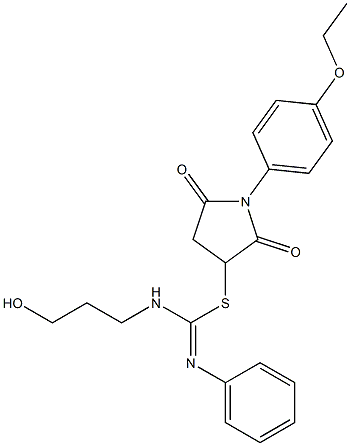 1-(4-ethoxyphenyl)-2,5-dioxo-3-pyrrolidinyl N-(3-hydroxypropyl)-N'-phenylimidothiocarbamate Structure
