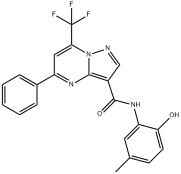 N-(2-hydroxy-5-methylphenyl)-5-phenyl-7-(trifluoromethyl)pyrazolo[1,5-a]pyrimidine-3-carboxamide 化学構造式