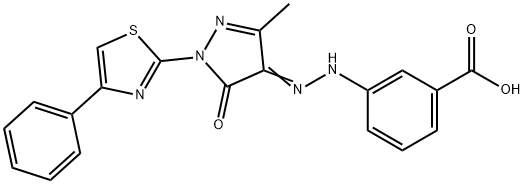 3-{2-[3-methyl-5-oxo-1-(4-phenyl-1,3-thiazol-2-yl)-1,5-dihydro-4H-pyrazol-4-ylidene]hydrazino}benzoic acid Struktur