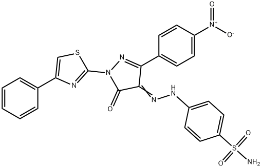 4-{2-[3-(4-nitrophenyl)-5-oxo-1-(4-phenyl-1,3-thiazol-2-yl)-1,5-dihydro-4H-pyrazol-4-ylidene]hydrazino}benzenesulfonamide Struktur