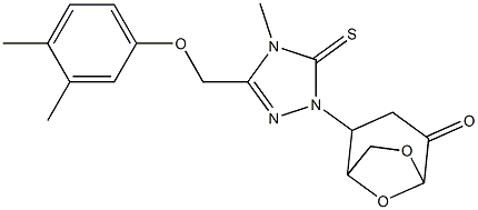 2-{3-[(3,4-dimethylphenoxy)methyl]-4-methyl-5-thioxo-4,5-dihydro-1H-1,2,4-triazol-1-yl}-6,8-dioxabicyclo[3.2.1]octan-4-one 结构式