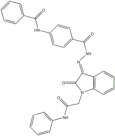 N-[4-({2-[1-(2-anilino-2-oxoethyl)-2-oxo-1,2-dihydro-3H-indol-3-ylidene]hydrazino}carbonyl)phenyl]benzamide 化学構造式