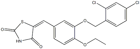 5-{3-[(2,4-dichlorobenzyl)oxy]-4-ethoxybenzylidene}-1,3-thiazolidine-2,4-dione 化学構造式