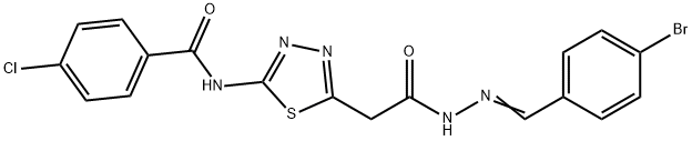 N-(5-{2-[2-(4-bromobenzylidene)hydrazino]-2-oxoethyl}-1,3,4-thiadiazol-2-yl)-4-chlorobenzamide 化学構造式