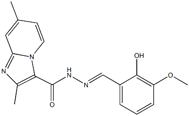 N'-(2-hydroxy-3-methoxybenzylidene)-2,7-dimethylimidazo[1,2-a]pyridine-3-carbohydrazide 化学構造式