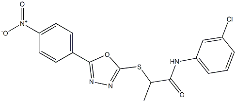 N-(3-chlorophenyl)-2-[(5-{4-nitrophenyl}-1,3,4-oxadiazol-2-yl)sulfanyl]propanamide 化学構造式