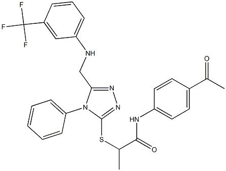 N-(4-acetylphenyl)-2-[(4-phenyl-5-{[3-(trifluoromethyl)anilino]methyl}-4H-1,2,4-triazol-3-yl)sulfanyl]propanamide Struktur
