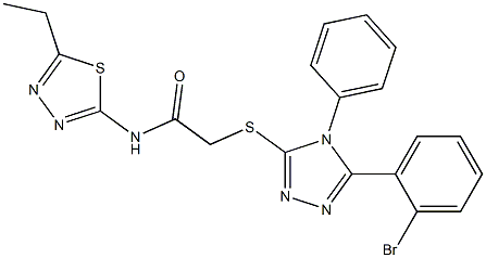 2-{[5-(2-bromophenyl)-4-phenyl-4H-1,2,4-triazol-3-yl]sulfanyl}-N-(5-ethyl-1,3,4-thiadiazol-2-yl)acetamide 结构式