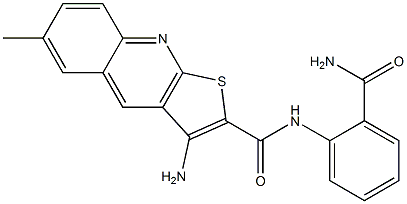 3-amino-N-[2-(aminocarbonyl)phenyl]-6-methylthieno[2,3-b]quinoline-2-carboxamide Struktur