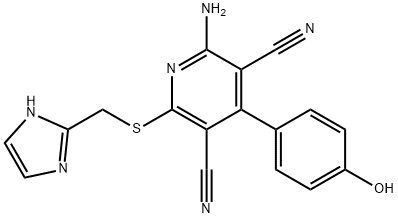 2-(((1H-Imidazol-2-yl)methyl)thio)-6-amino-4-(4-hydroxyphenyl)pyridine-3,5-dicarbonitrile Structure