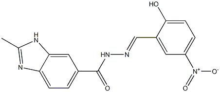 N'-{2-hydroxy-5-nitrobenzylidene}-2-methyl-1H-benzimidazole-6-carbohydrazide 结构式