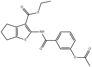 ethyl 2-{[3-(acetyloxy)benzoyl]amino}-5,6-dihydro-4H-cyclopenta[b]thiophene-3-carboxylate 化学構造式