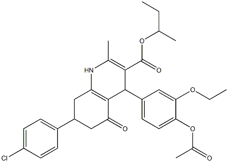 sec-butyl 4-[4-(acetyloxy)-3-ethoxyphenyl]-7-(4-chlorophenyl)-2-methyl-5-oxo-1,4,5,6,7,8-hexahydroquinoline-3-carboxylate 化学構造式