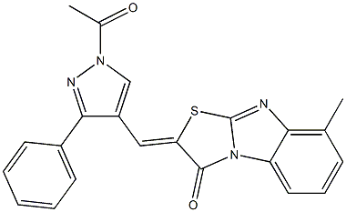 2-[(1-acetyl-3-phenyl-1H-pyrazol-4-yl)methylene]-8-methyl[1,3]thiazolo[3,2-a]benzimidazol-3(2H)-one 化学構造式